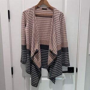 Staccato Cardigan Beige and Gray Striped Open Front Knitted Throw over S/M